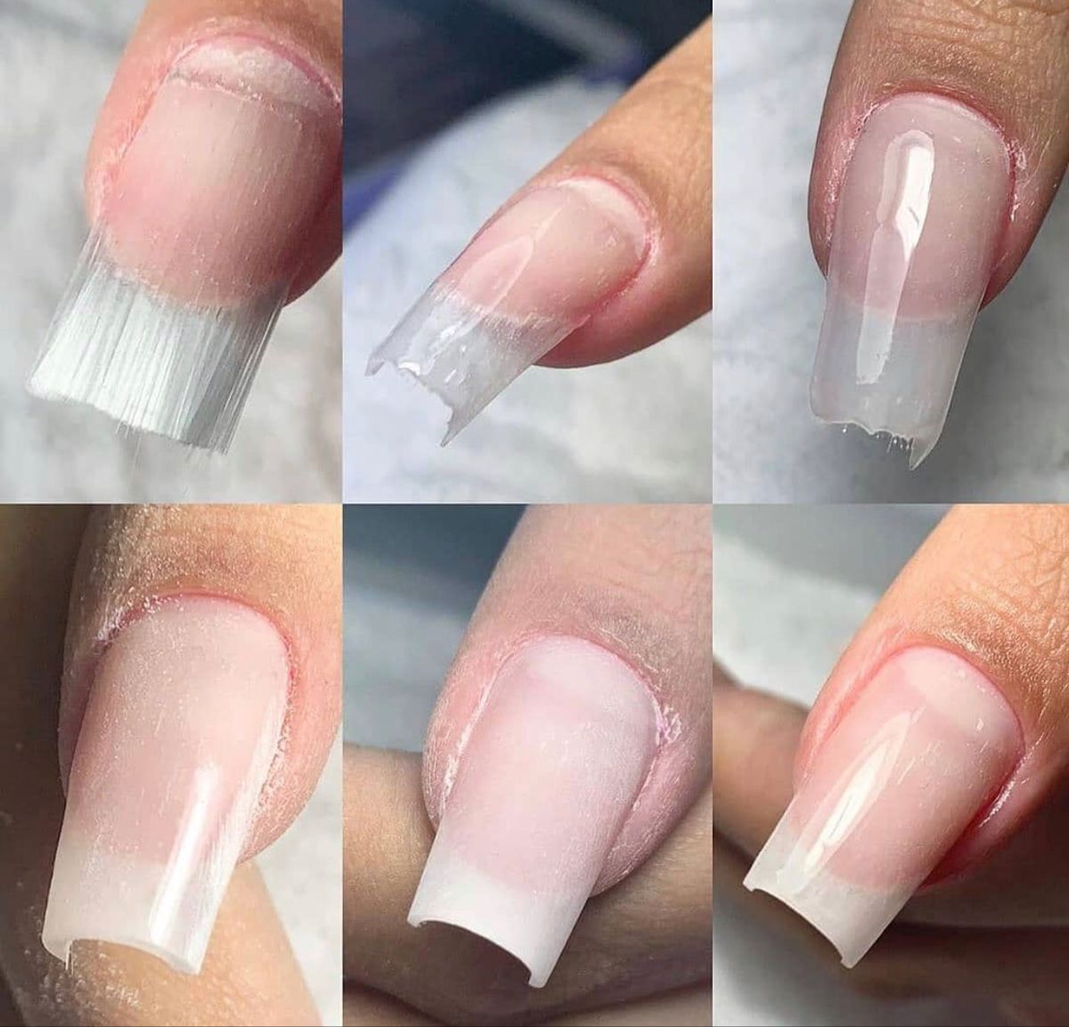 Processo de construção de um alongamento de unhas, no modelo fibra de vidro.